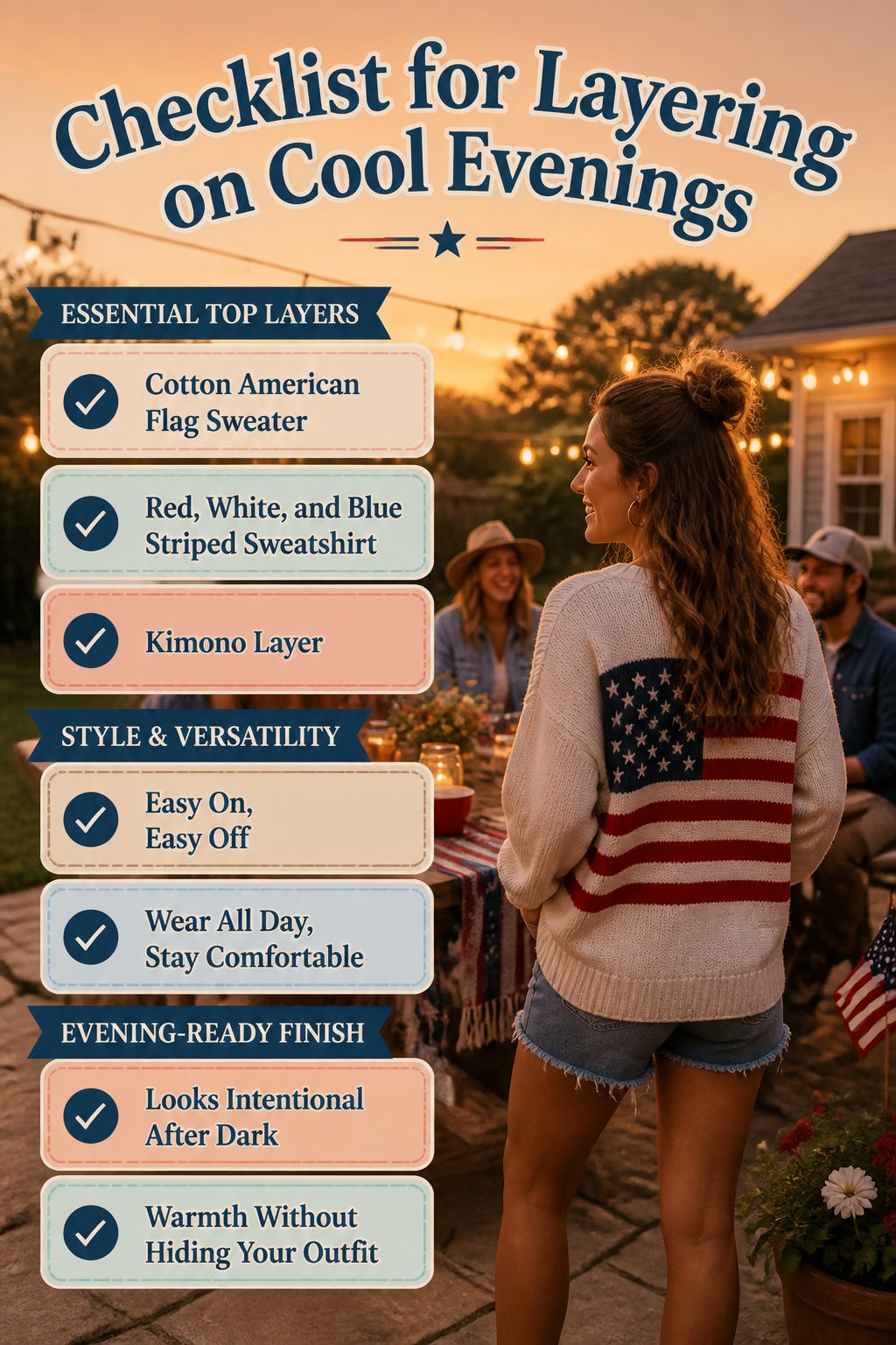 Checklist for layering on cool evenings image.