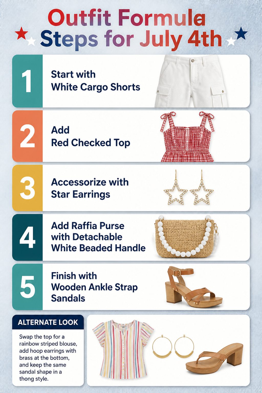 Outfit formula steps for July 4th image.