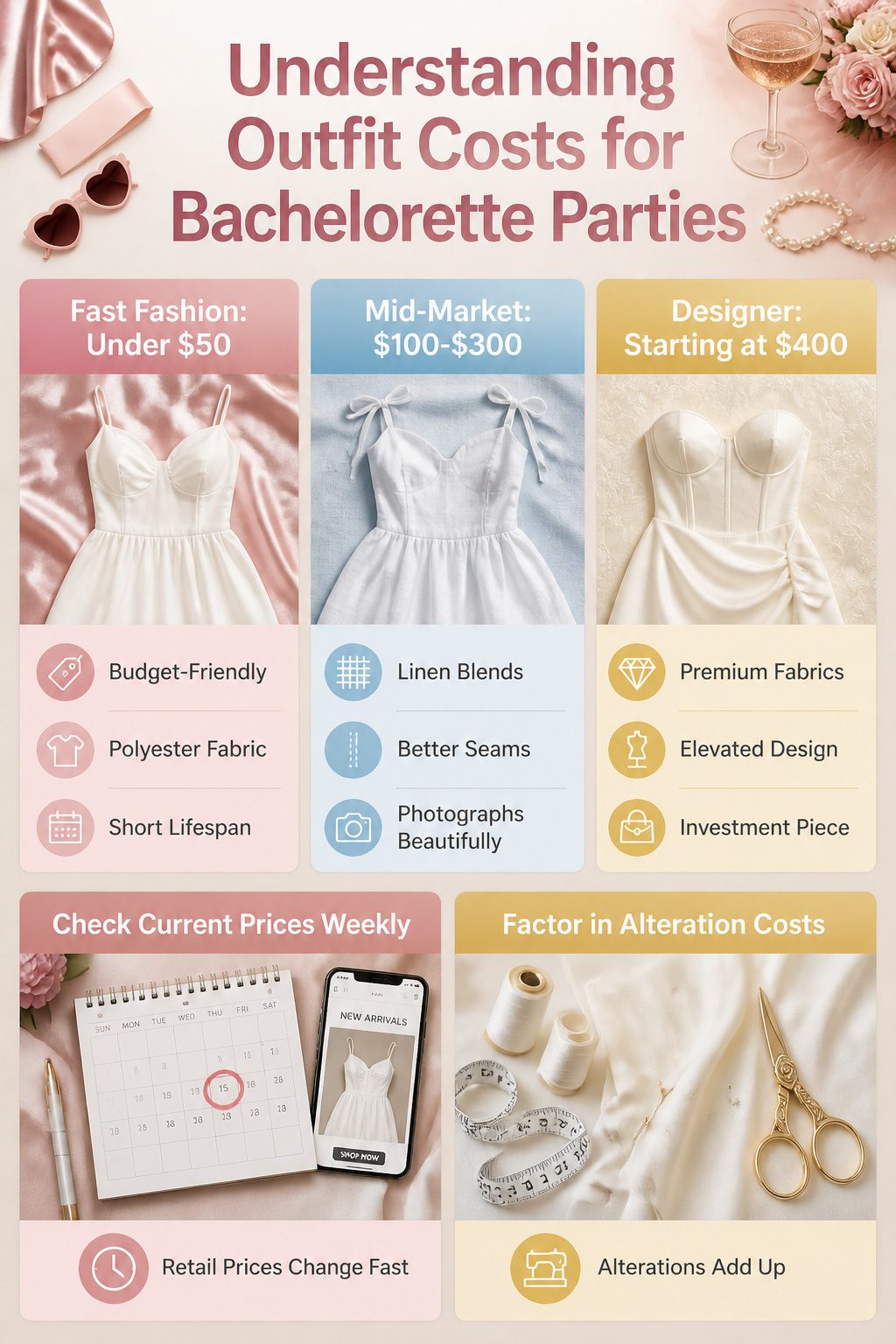 8 Bachelorette Party Outfit Ideas for 2026: What the Bride Actually Wears 12 An information image about outfit costs for bachelorette parties.