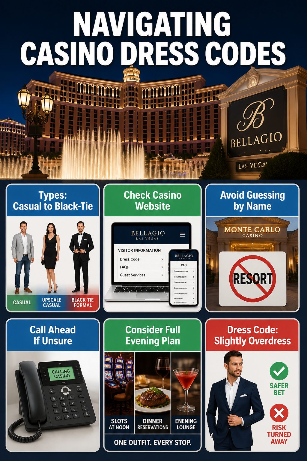 Graphic titled 'Navigating Casino Dress Codes' with dress code tips.