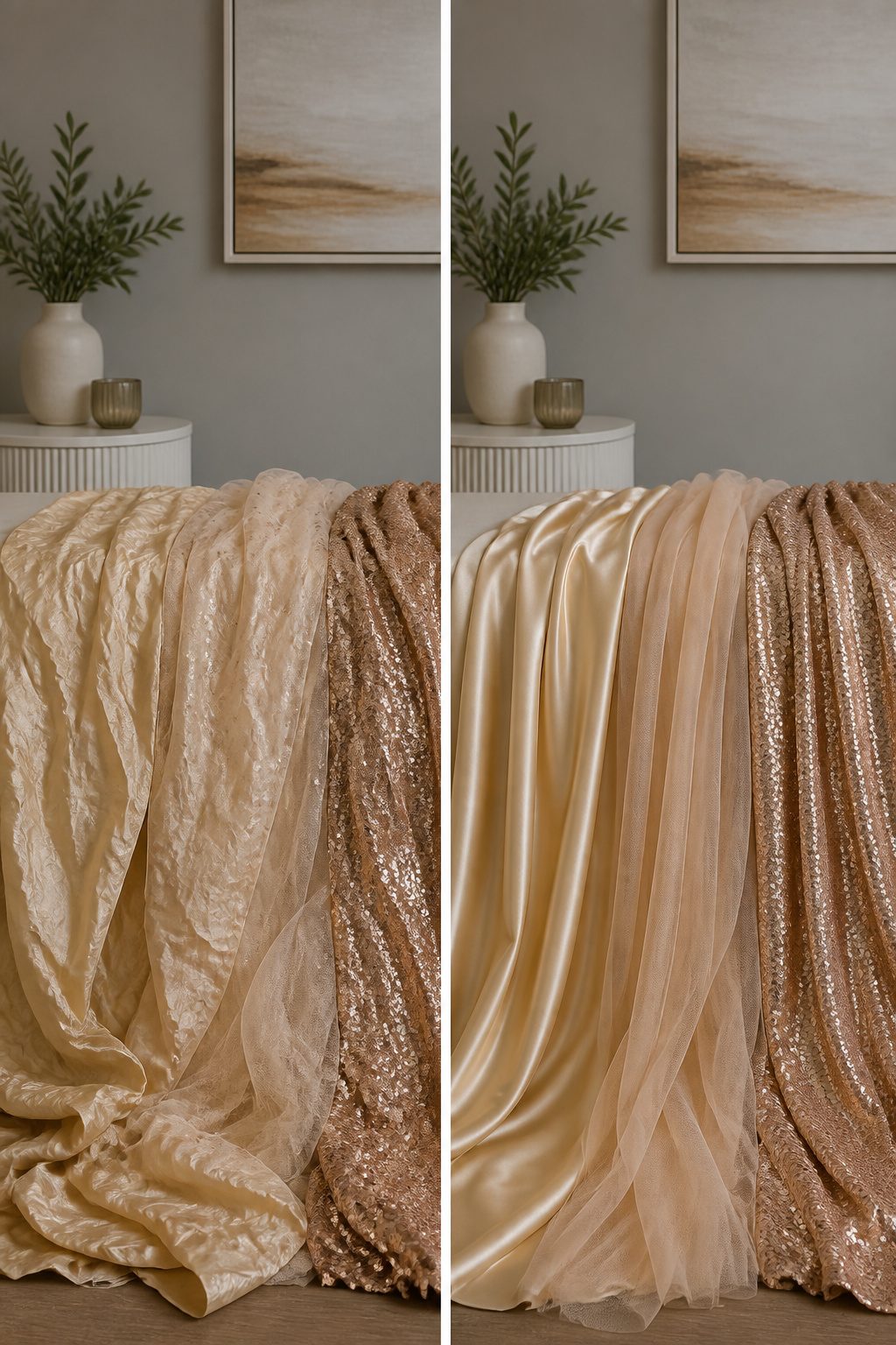 Champagne Color Prom Dresses in 10 Styles for 2026 11 Color swatches showing different shades of champagne fabric.