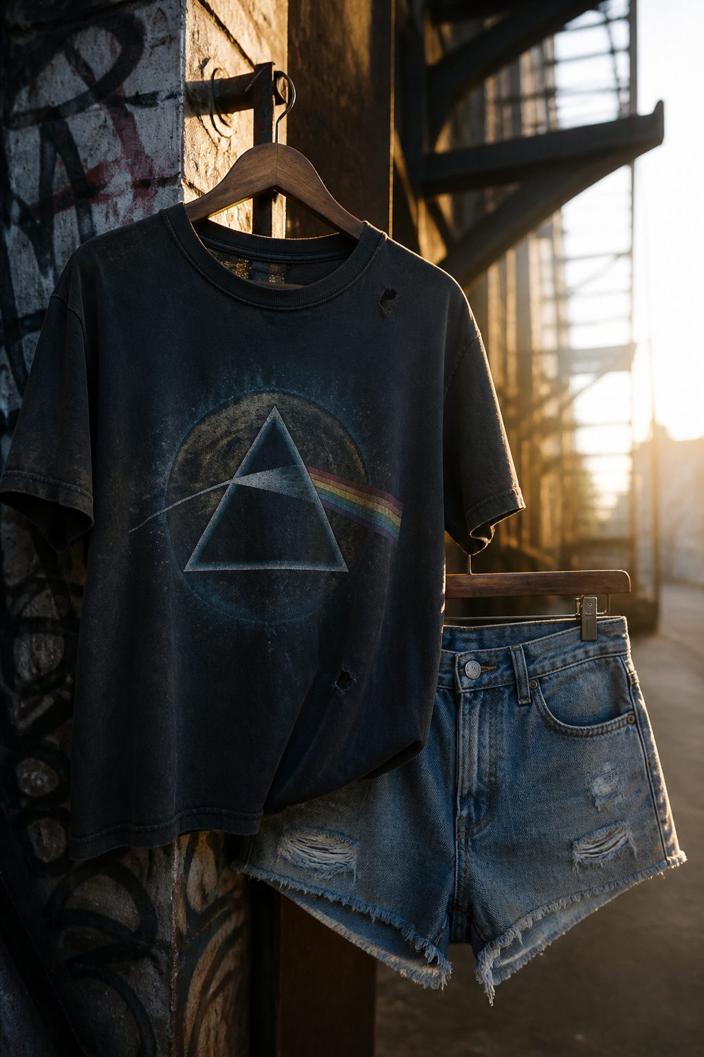 A distressed graphic tee featuring a classic band design.