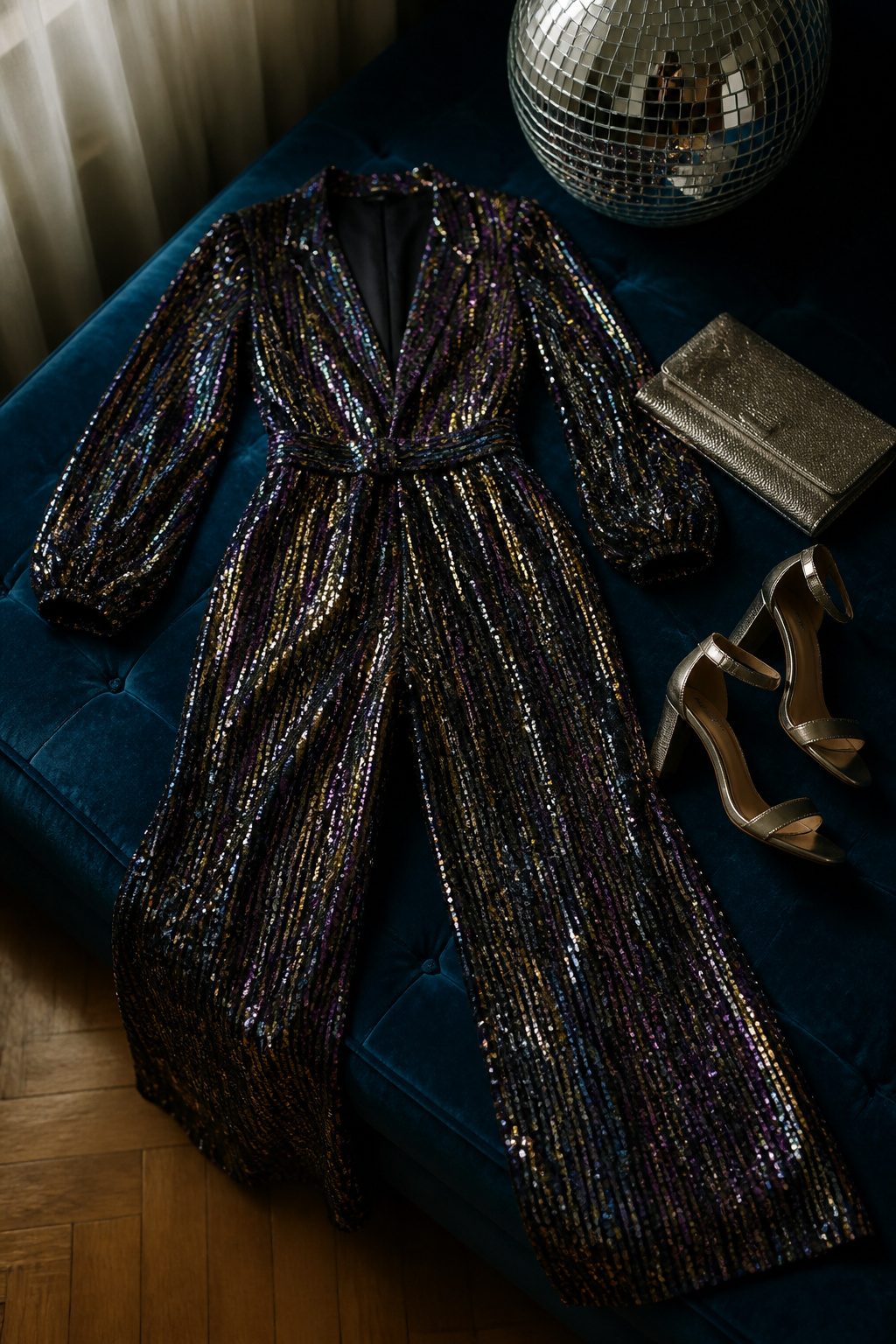 Disco Party Outfit Ideas, Types & How to Wear Them in 2026 7 A jumpsuit with a leopard print design showcased on a flat surface.