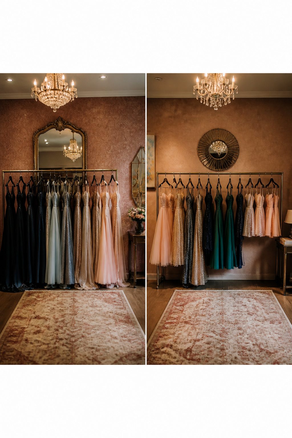 Elegant Prom Dresses 2026: 7 Styles for Any Formal Night 9 A display of dresses in various lengths for different formal occasions.