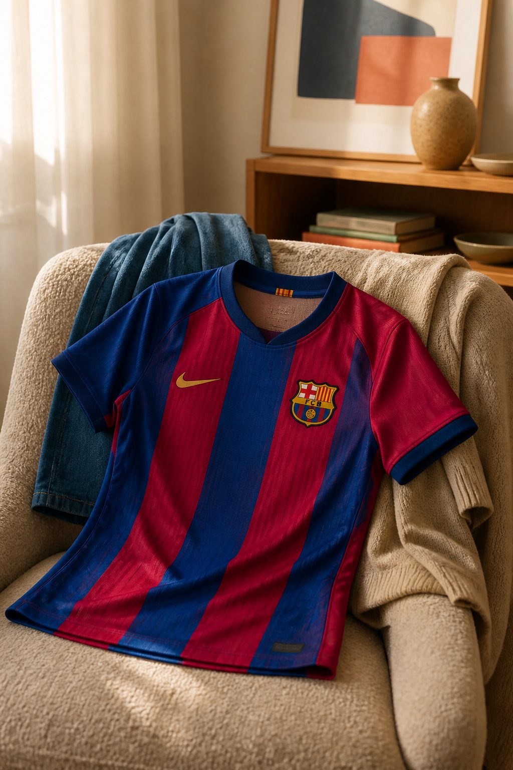 A Barcelona women's football shirt featuring blaugrana stripes.