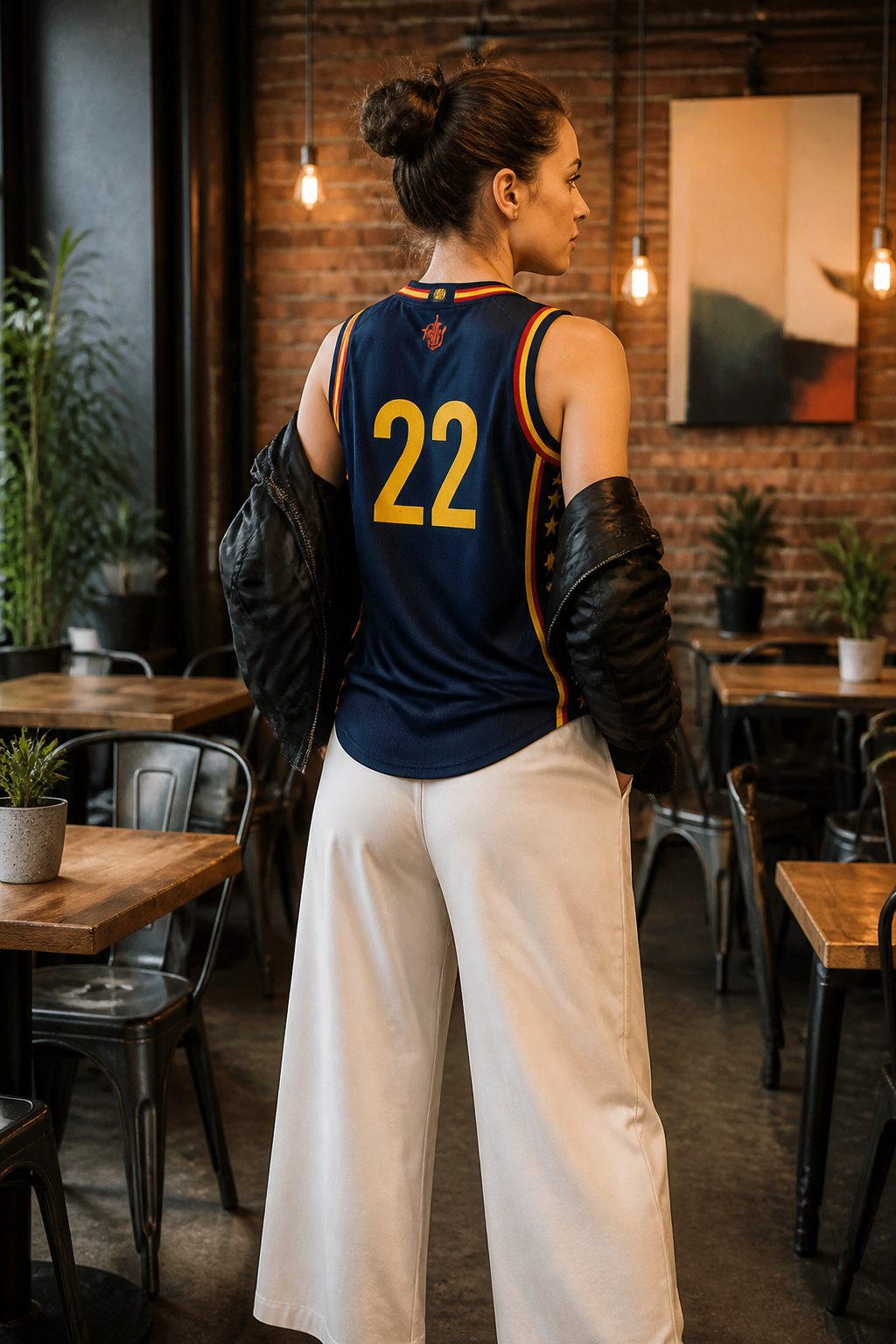 A Caitlin Clark Indiana Fever Explorer Edition curved fit jersey in a stylish setting.