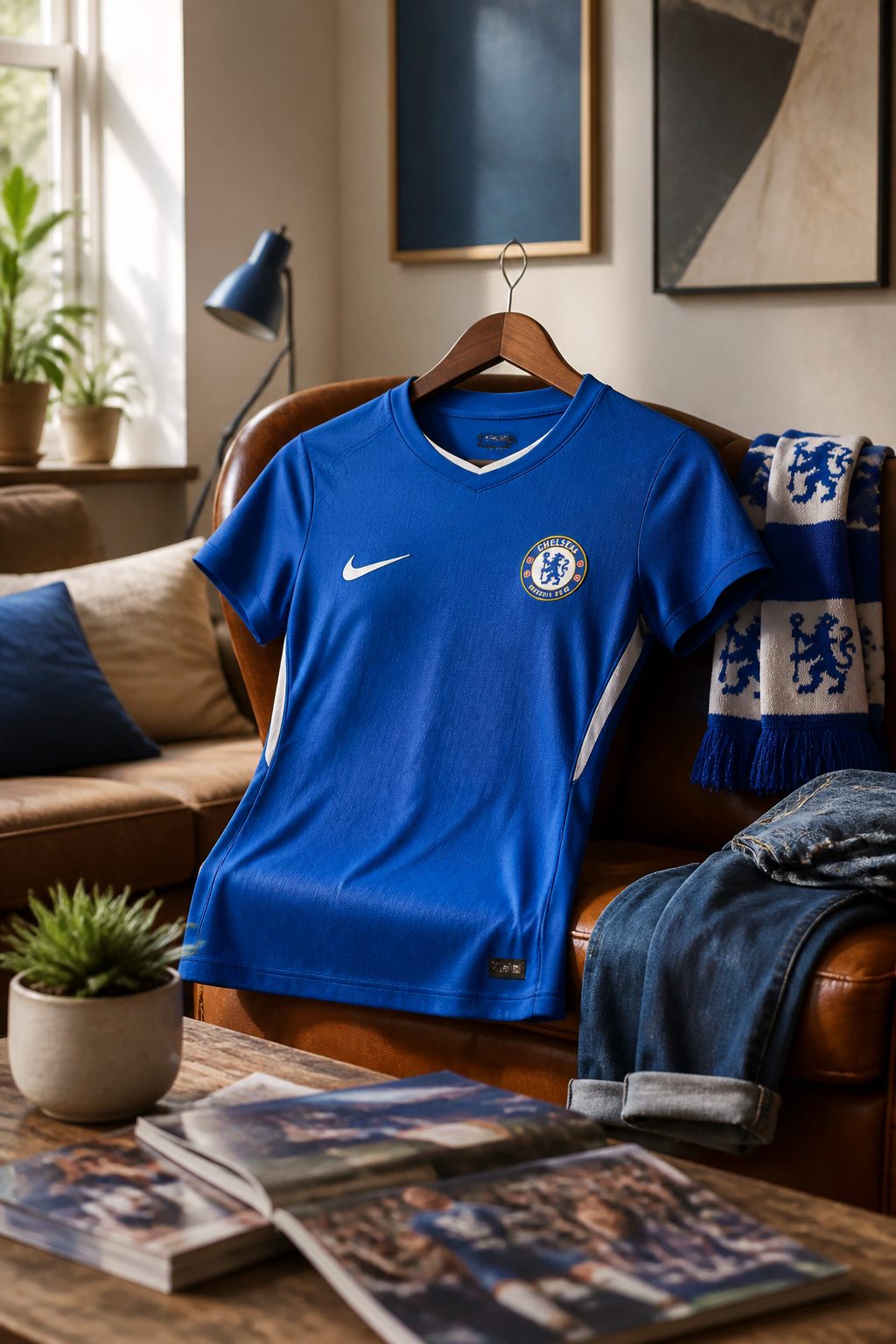 A Chelsea women's football shirt in blue with a fitted design.