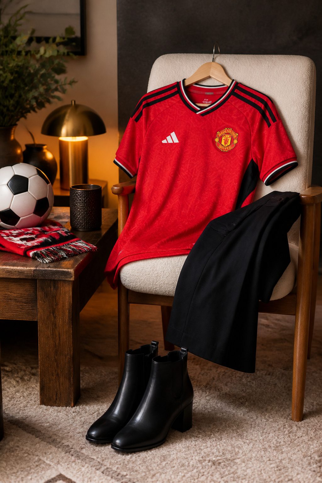 A Manchester United women's football shirt in red with the club crest.