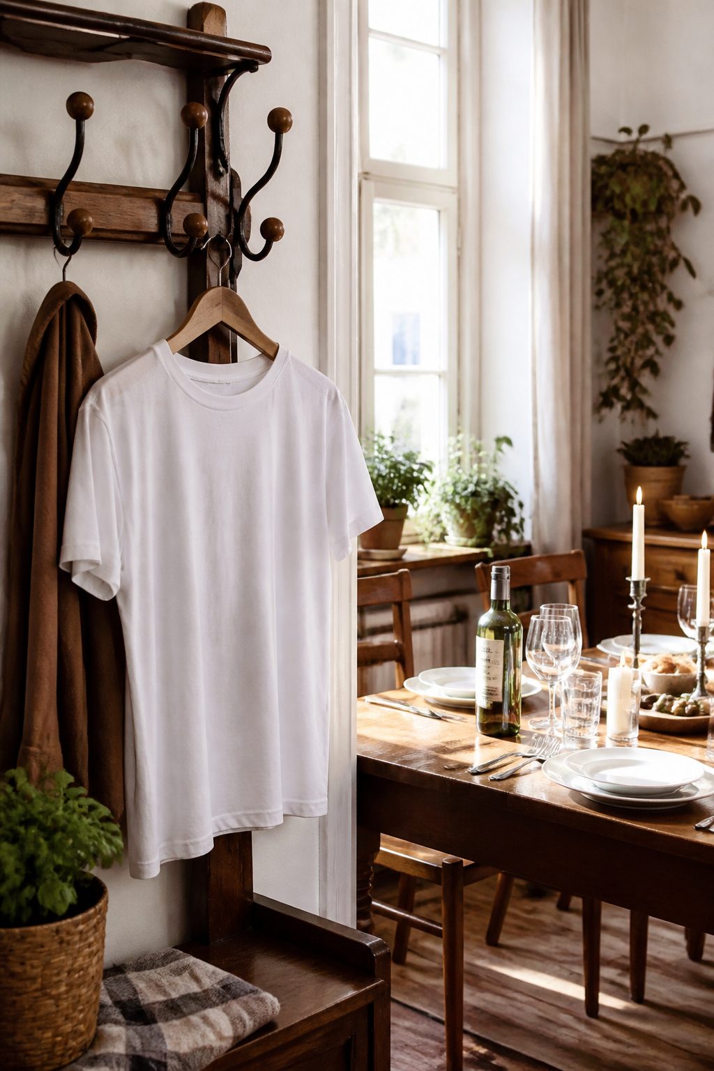 Funny Christmas Shirts: 16 Designs for 2026 3 A white T-shirt with navy text hanging on a coat rack.
