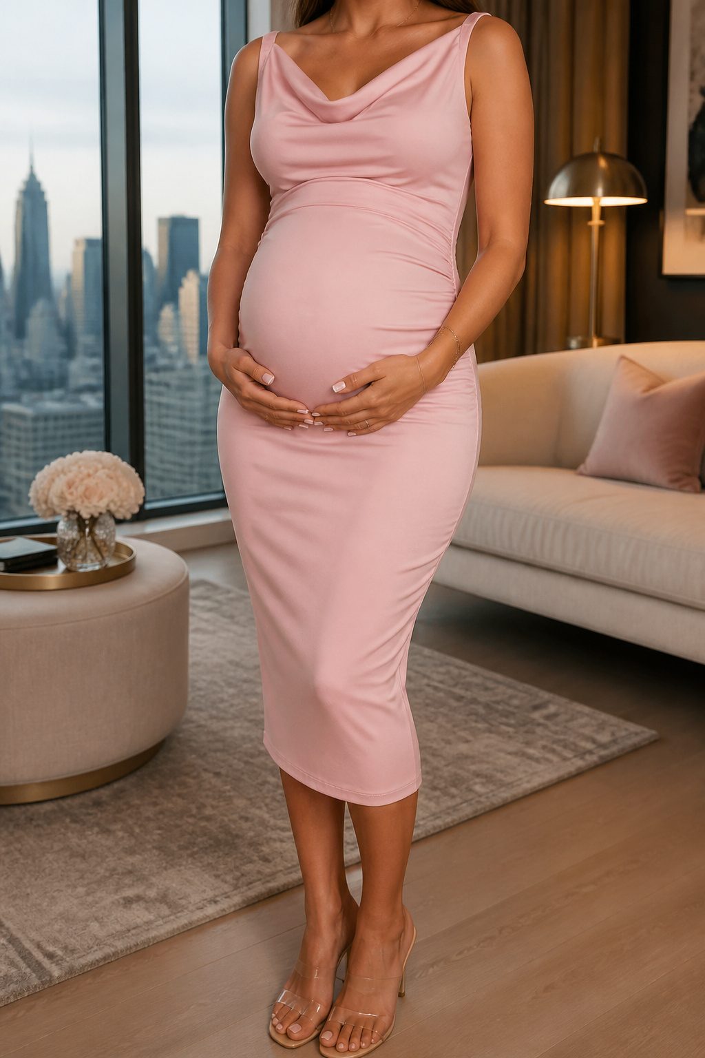 10 Gender Reveal Dress for Mom Ideas: Styles to Wear in 2026 8 ASOS Maternity Cowl Neck Pencil Midi Dress with a smooth stretchy fabric.