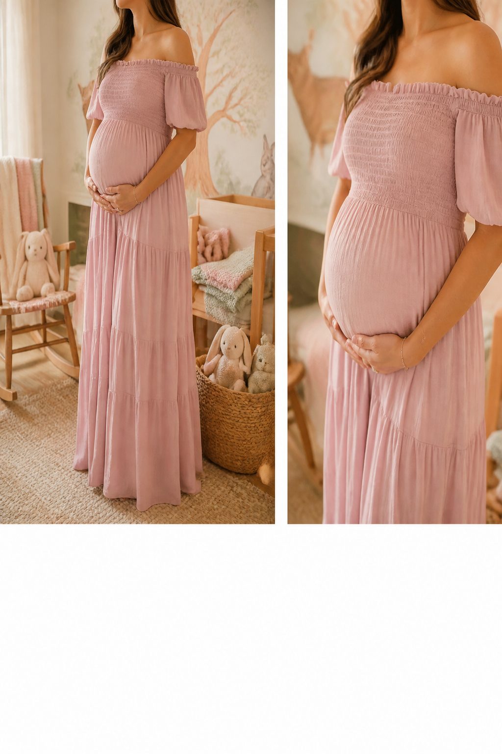 10 Gender Reveal Dress for Mom Ideas: Styles to Wear in 2026 13 PinkBlush Maternity Smocked Off-Shoulder Dress designed for extended wear.