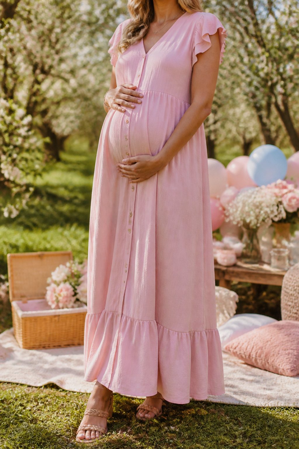 10 Gender Reveal Dress for Mom Ideas: Styles to Wear in 2026 5 Peauty Button Down Ruffle Short Sleeve Maxi Dress with button-front construction.