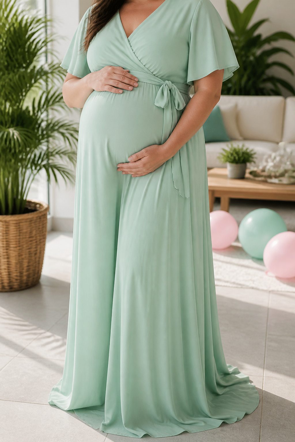 10 Gender Reveal Dress for Mom Ideas: Styles to Wear in 2026 6 PinkBlush Plus Mint Maxi Dress with a wrap construction and long sleeves.