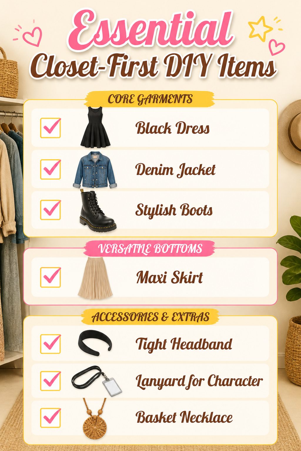 Halloween Costumes for Women: 10 Ideas for 2026 13 Items needed for closet-first DIY costumes, showcasing basic clothing pieces.