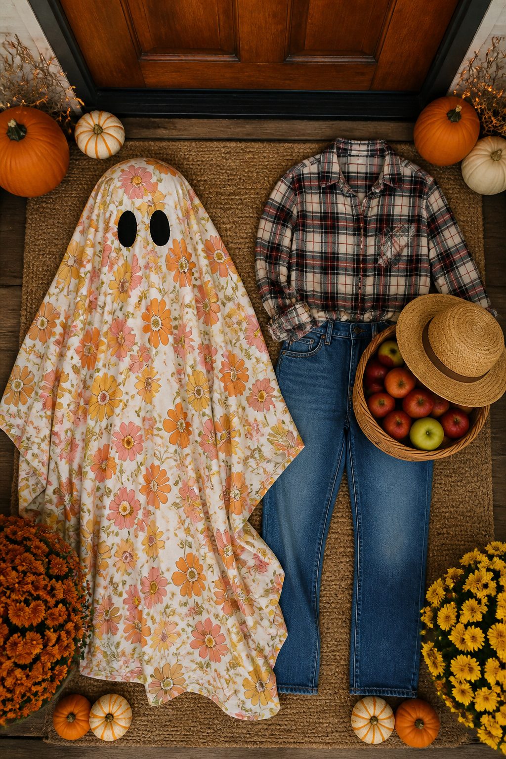 Halloween Costumes for Women: 10 Ideas for 2026 7 Essential items for DIY costumes, including a floral sheet and plaid shirt.