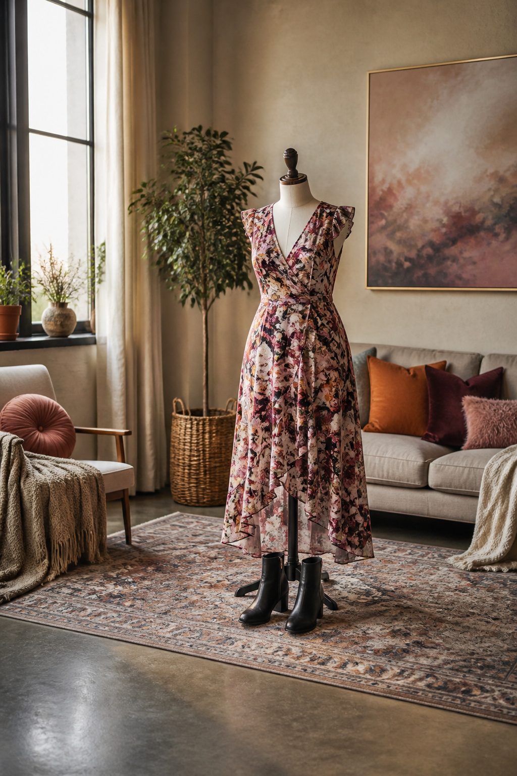 A plus size dress featuring a well-fitted silhouette and ample skirt volume.