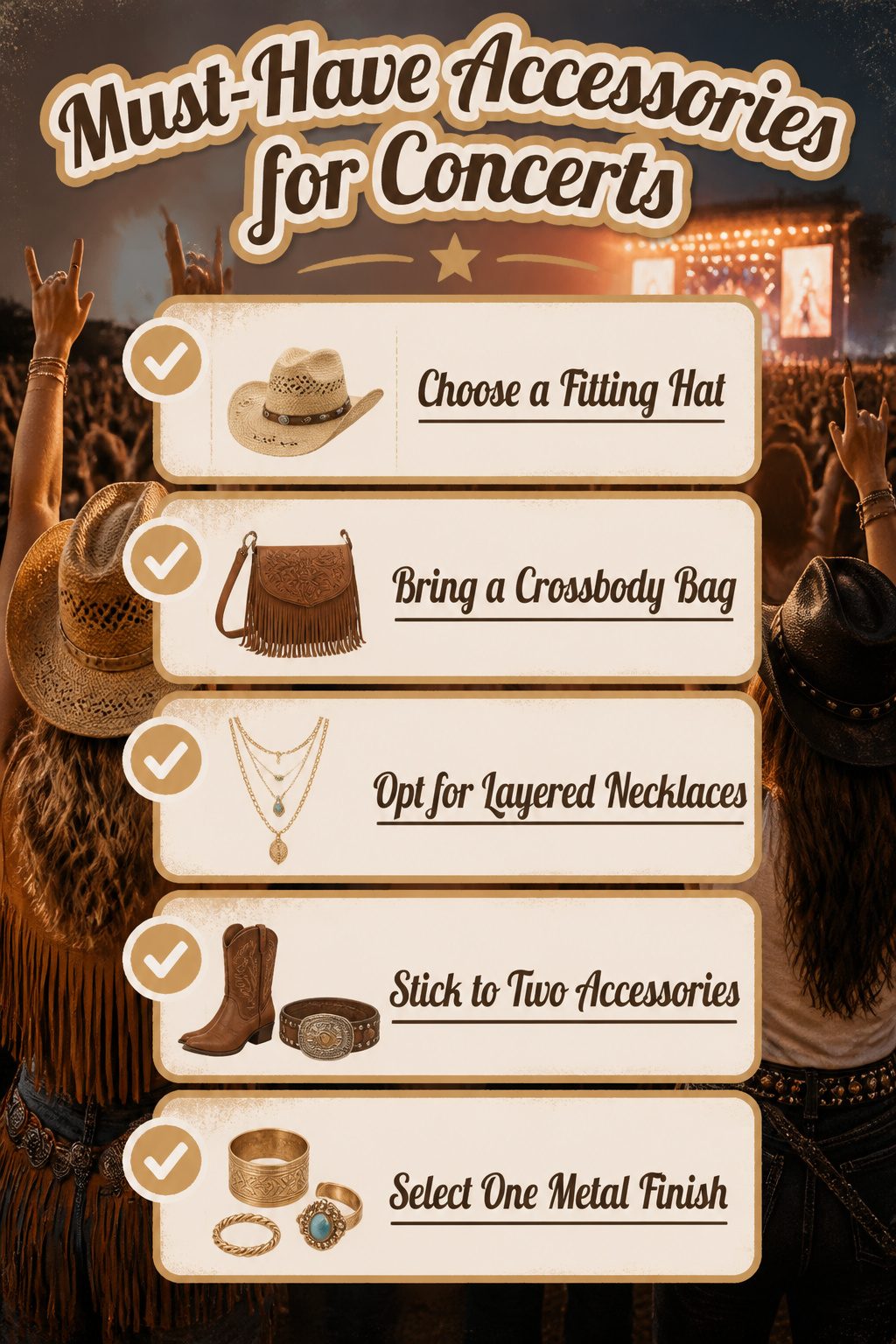 25 Morgan Wallen Concert Outfit Ideas for 2026 Shows 28 Various concert accessories displayed on a table.