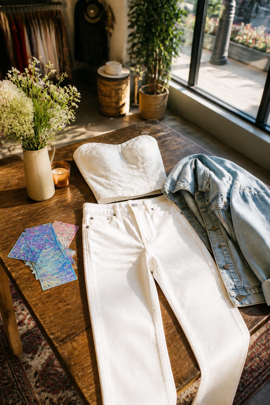 25 Morgan Wallen Concert Outfit Ideas for 2026 Shows 20 All-white western outfit laid flat on a vintage table.