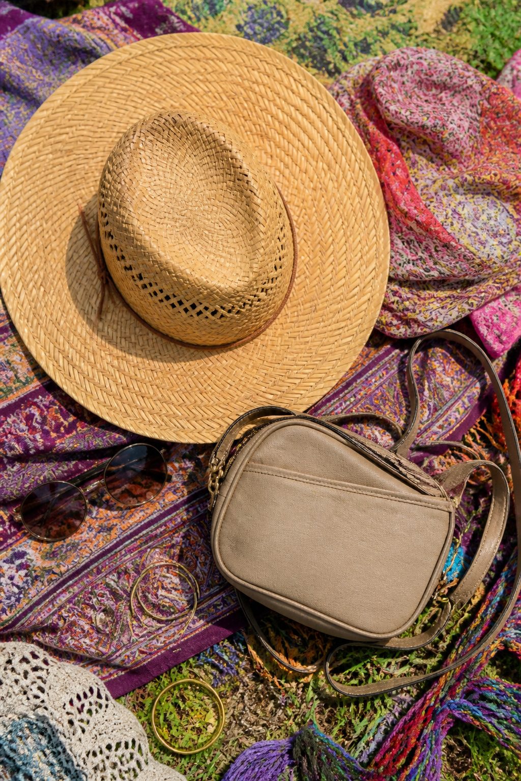 Crossbody bag filled with essentials for a comfortable festival experience.