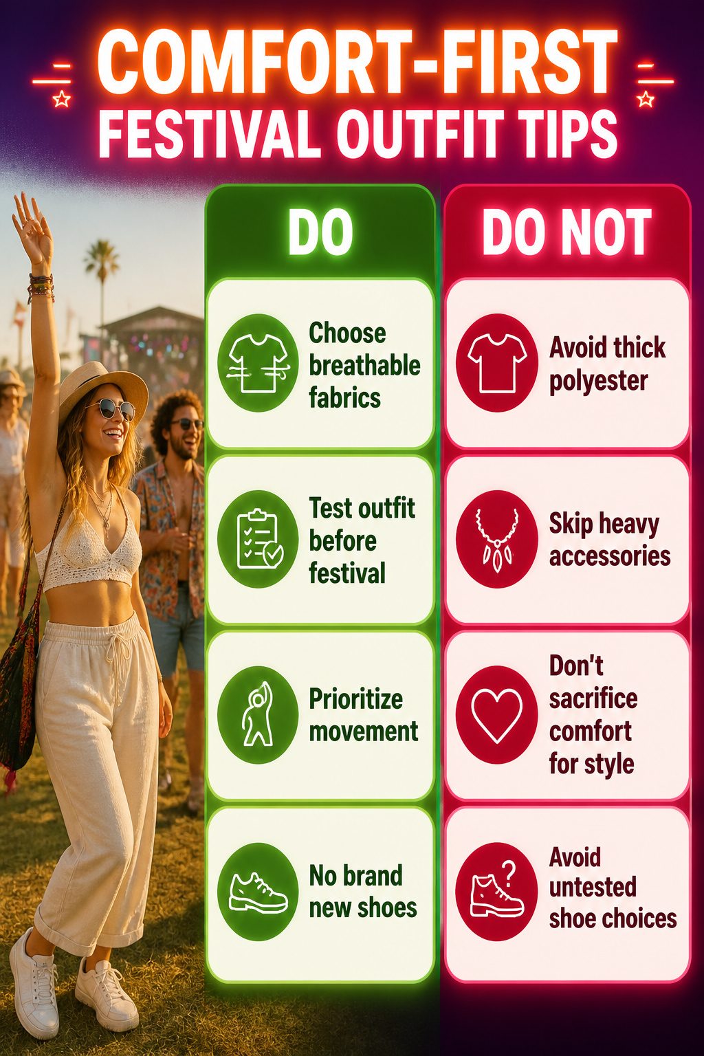 Display of breathable fabrics ideal for comfortable festival outfits.