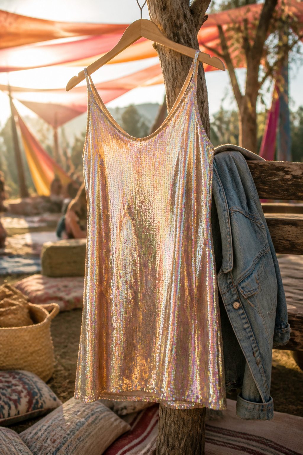 Sequin dress shown with a relaxed fit for easy movement at festivals.