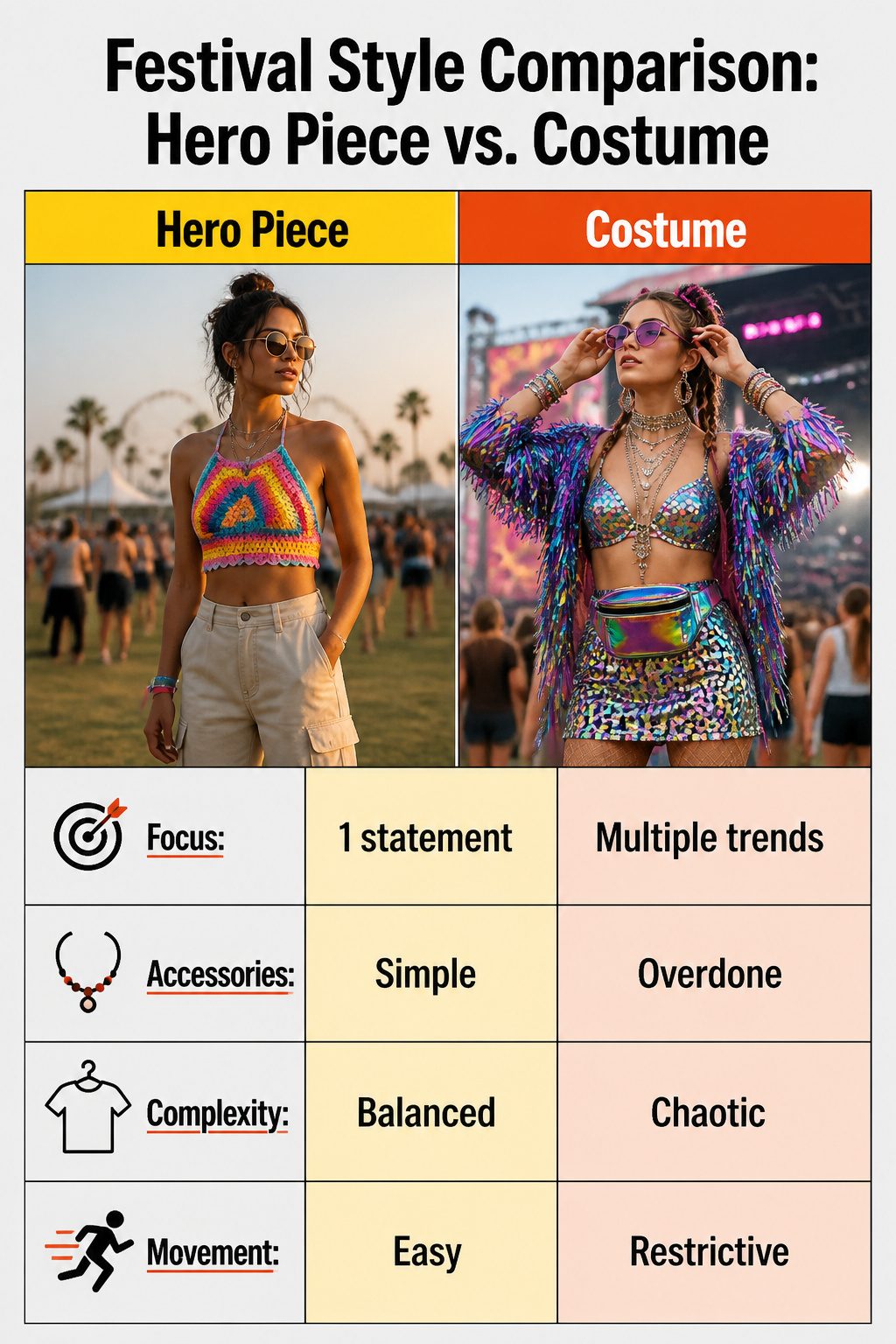 Comparison of festival styles emphasizing the importance of a hero piece.
