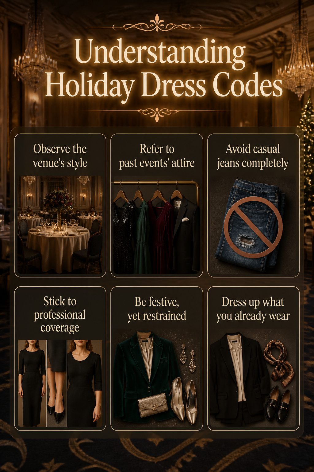 An informative image explaining holiday dress codes.