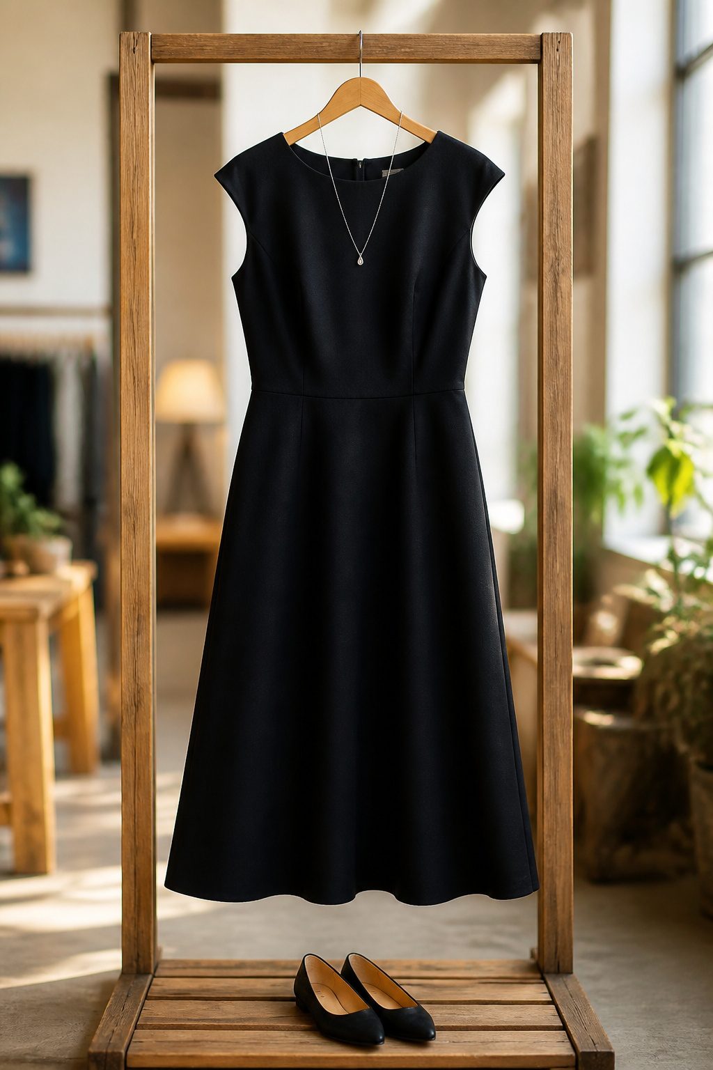 A budget-friendly dress displayed alongside affordable accessories.
