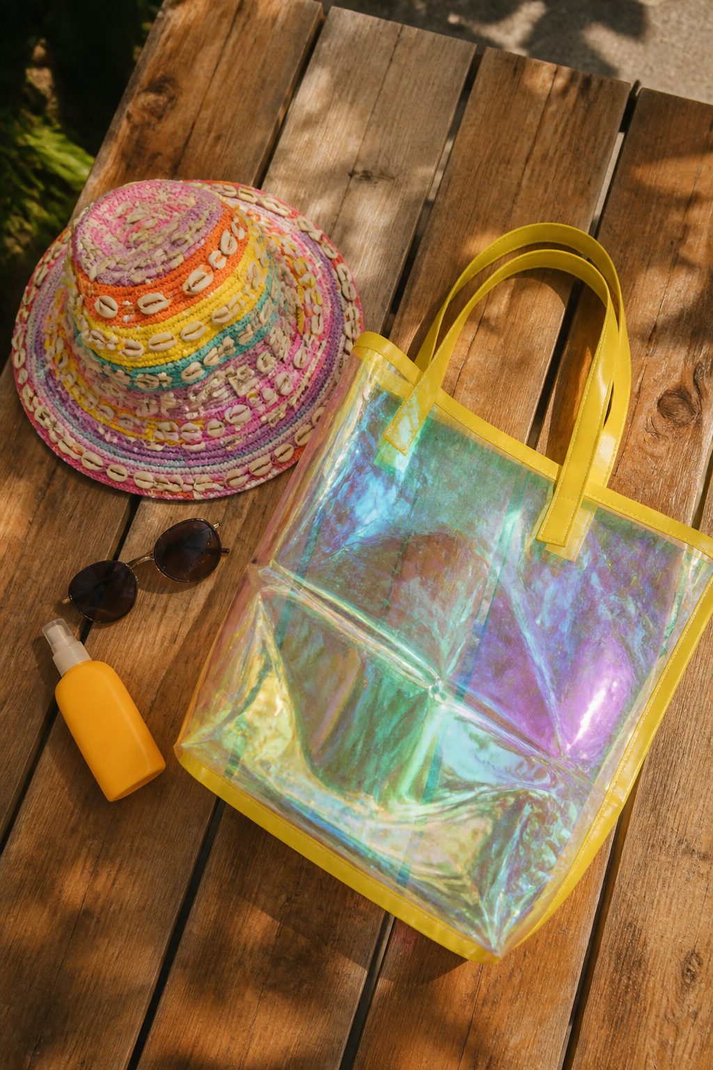 Pool Party Outfits: What to Wear, From Swimwear to Accessories 4 A beach hat and tote bag are placed on a lounge chair.