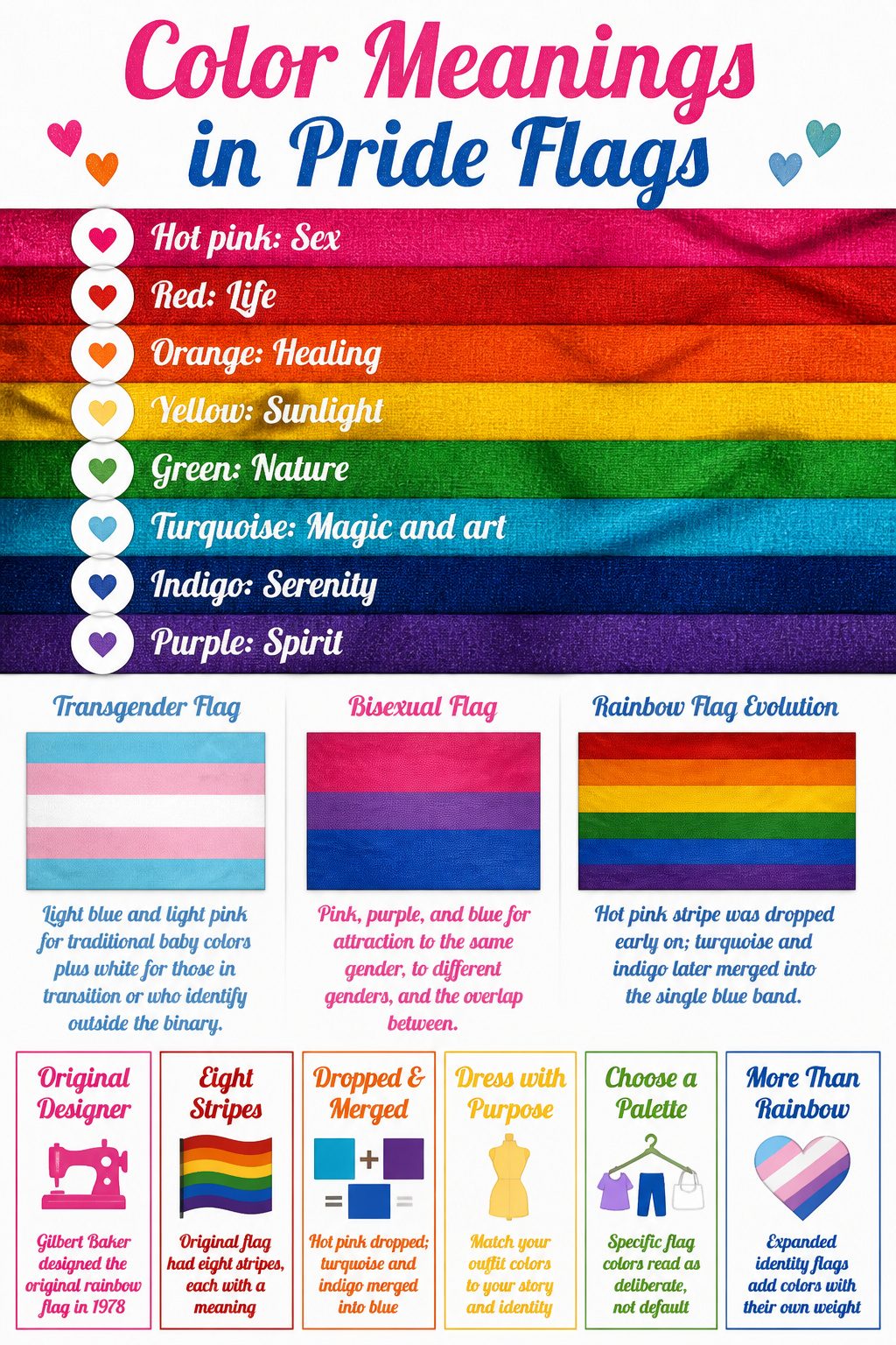 Infographic detailing the meanings of colors in pride flags.