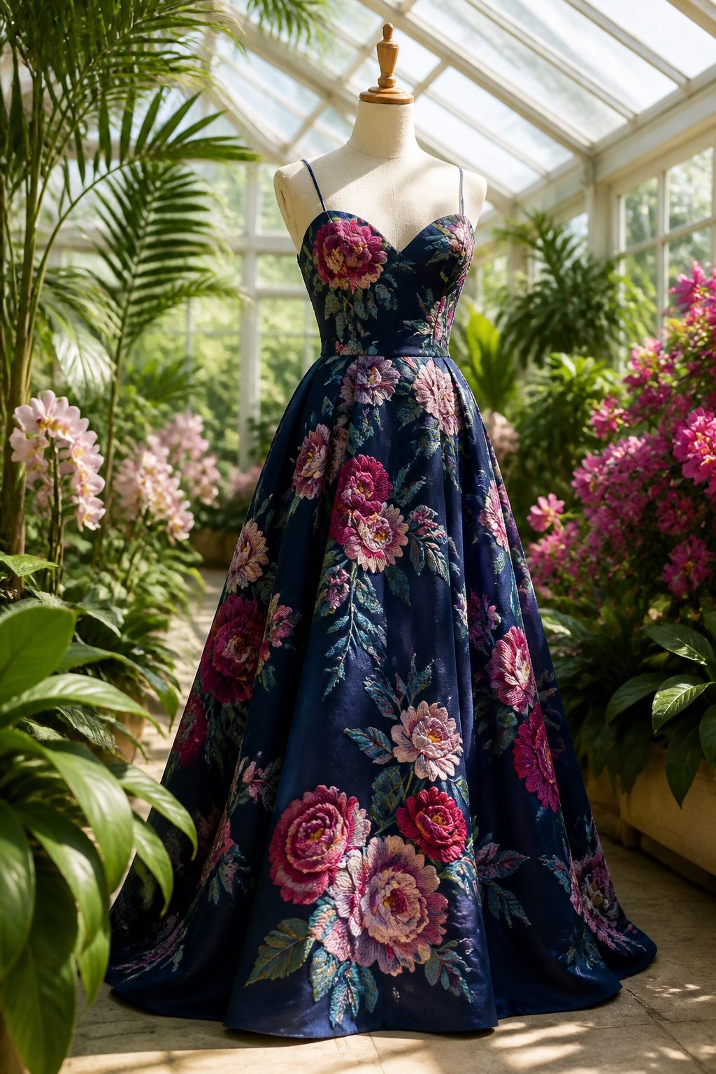 Prom Dresses 2026: 10 Styles for Every Body and Budget 8 A printed floral prom dress featuring vibrant embroidery.