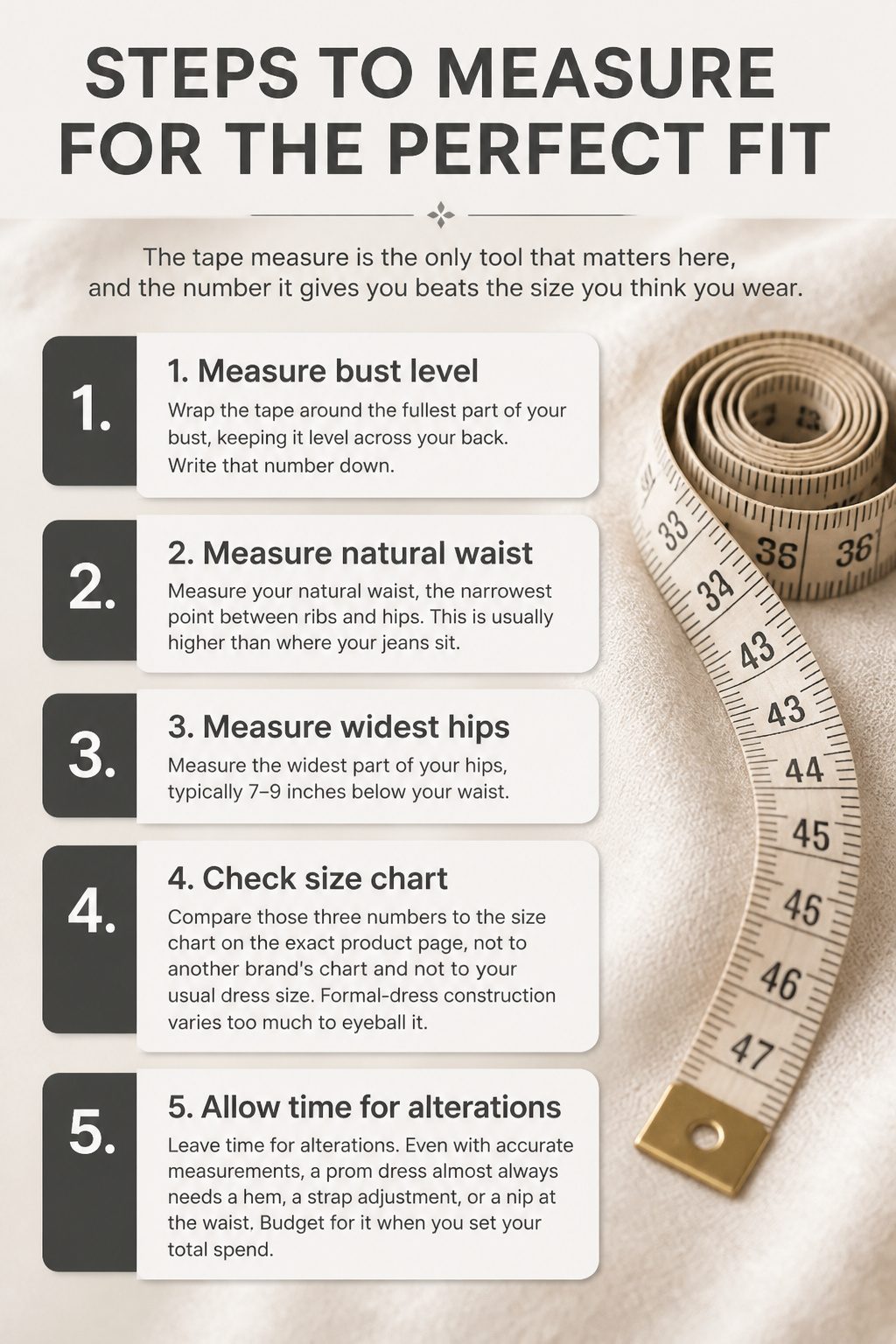 Prom Dresses 2026: 10 Styles for Every Body and Budget 13 An informational graphic detailing how to measure for dress sizing.