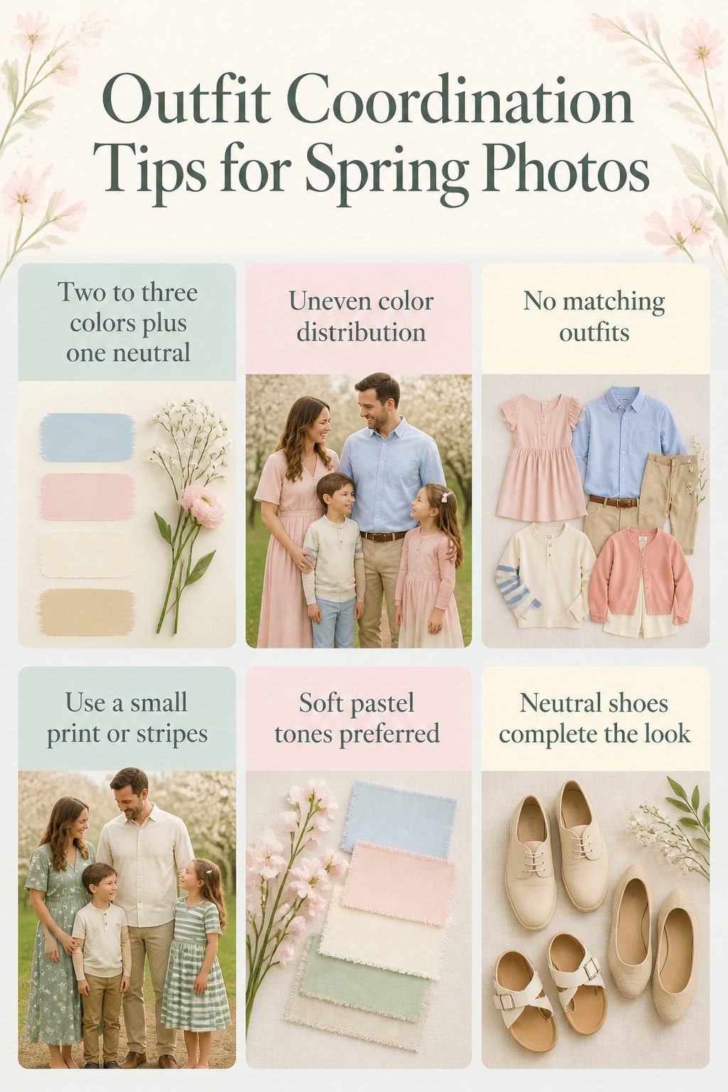 Infographic on coordinating spring outfits for family photos.