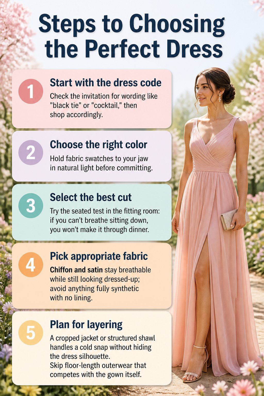 An information image outlining steps to select the right dress.