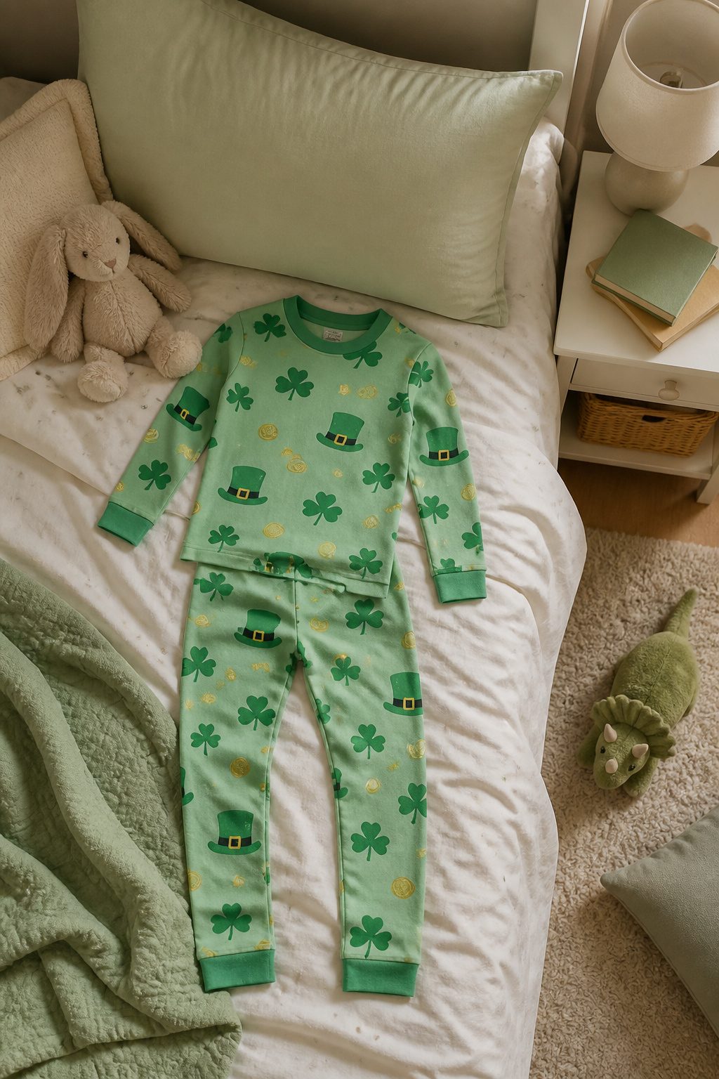 Kids' snug-fit pajamas with a St. Patrick's Day theme.