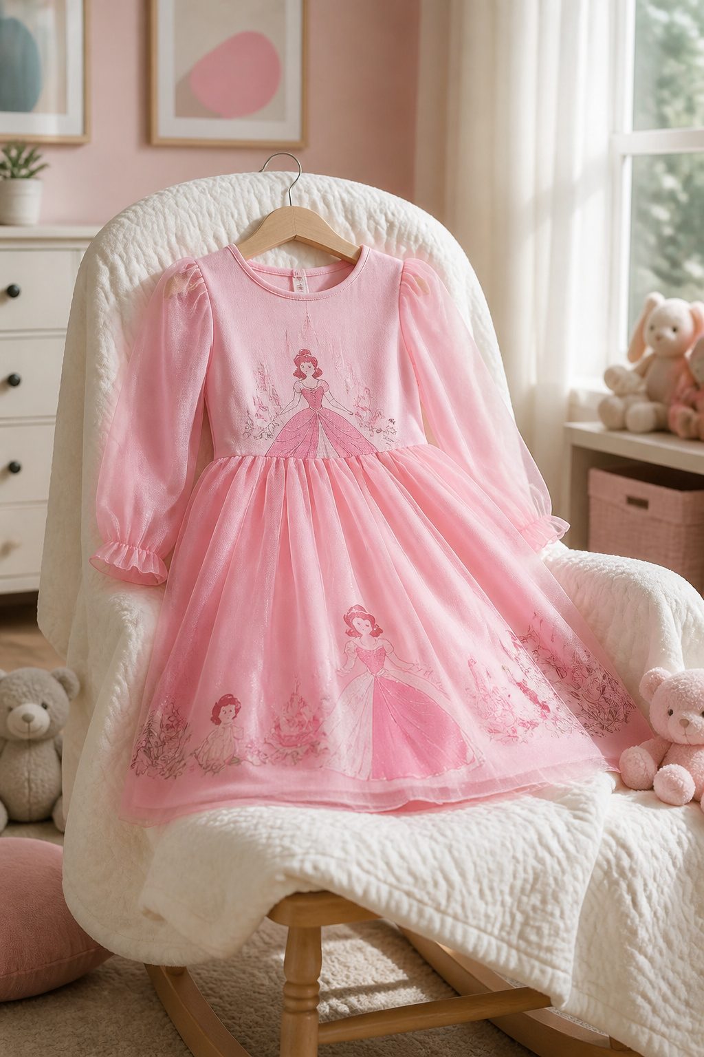 Disney princess long-sleeve dress in pink for toddlers.