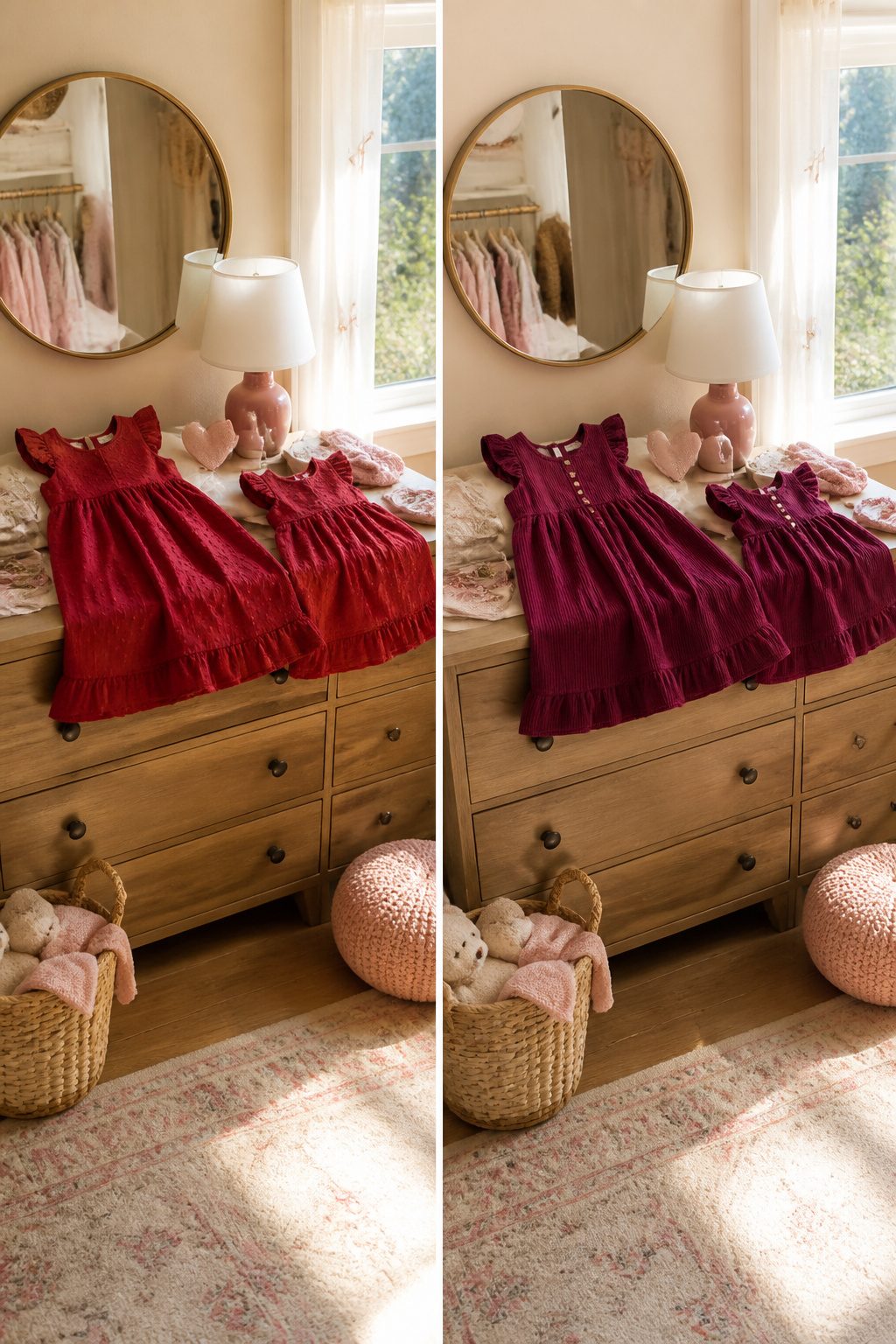 Matching Valentine's Day outfits for siblings displayed together.