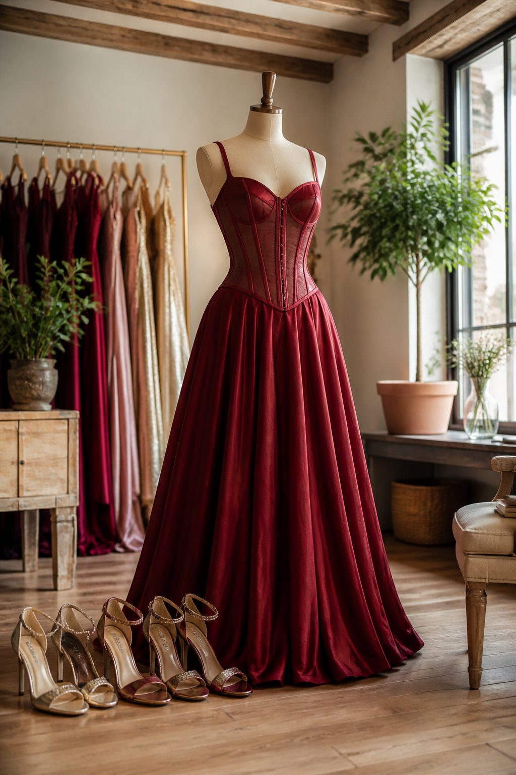 Valentine's Day Outfits & Clothing Ideas for 2026 7 Corset maxi dress showcased on a mannequin.