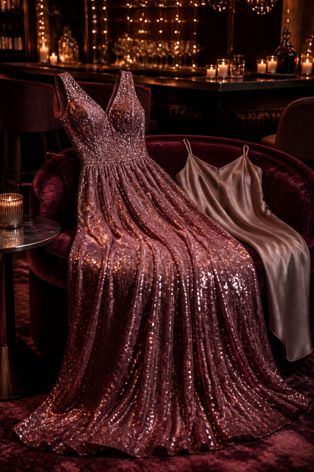 Valentine's Day Outfits & Clothing Ideas for 2026 6 Glitter maxi dress displayed on a mannequin.