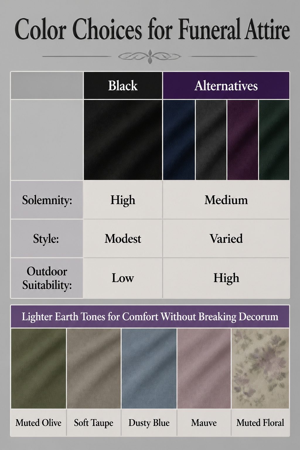 An information image showing color choices for funeral attire.
