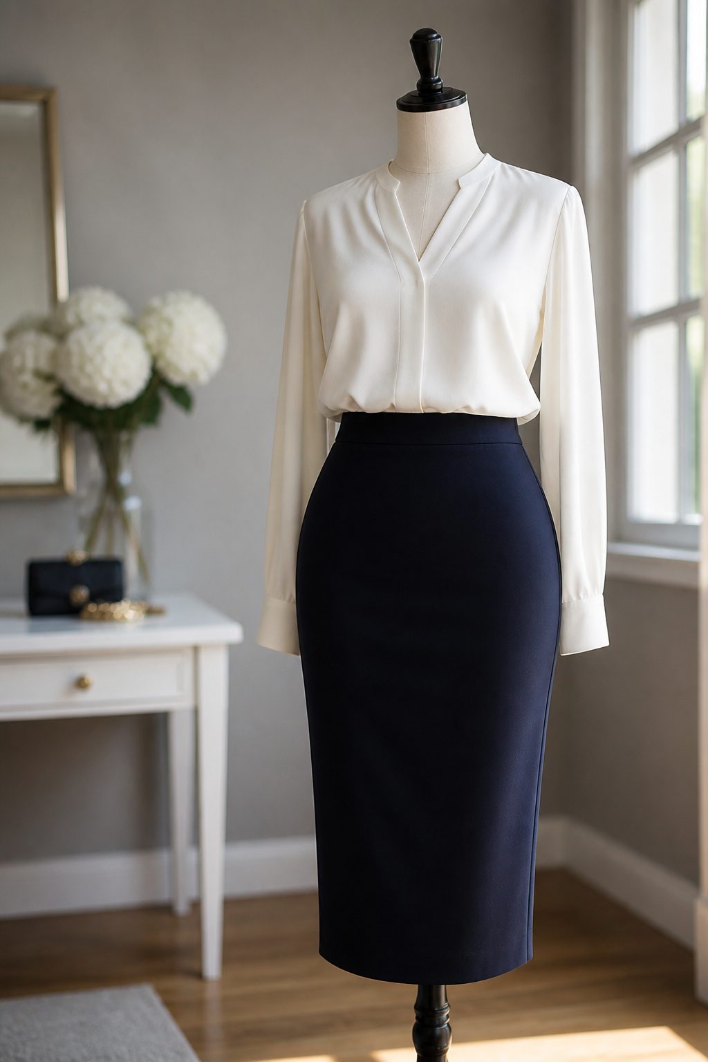 A dark skirt displayed for funeral outfit options.