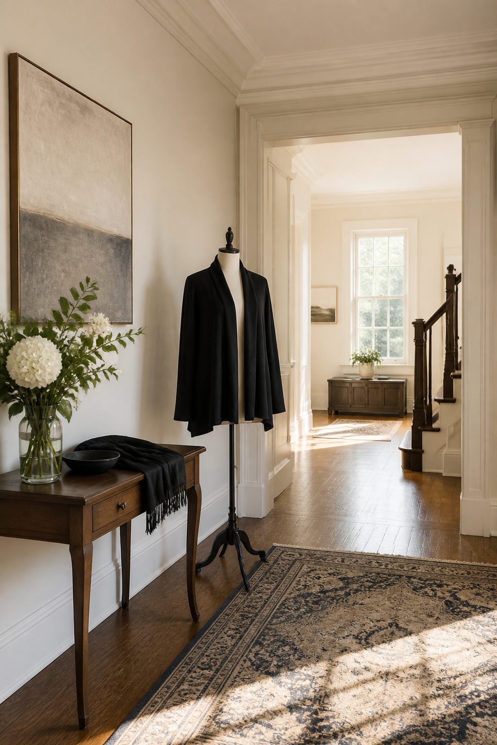 A structured cardigan and blazer suitable for varying temperatures.